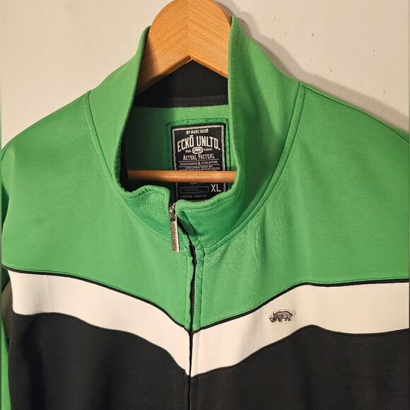 Ecko Track Jacket Mens XL Black Green White Rhino Embroidered Clean Y2K Vintage - Picture 2 of 8
